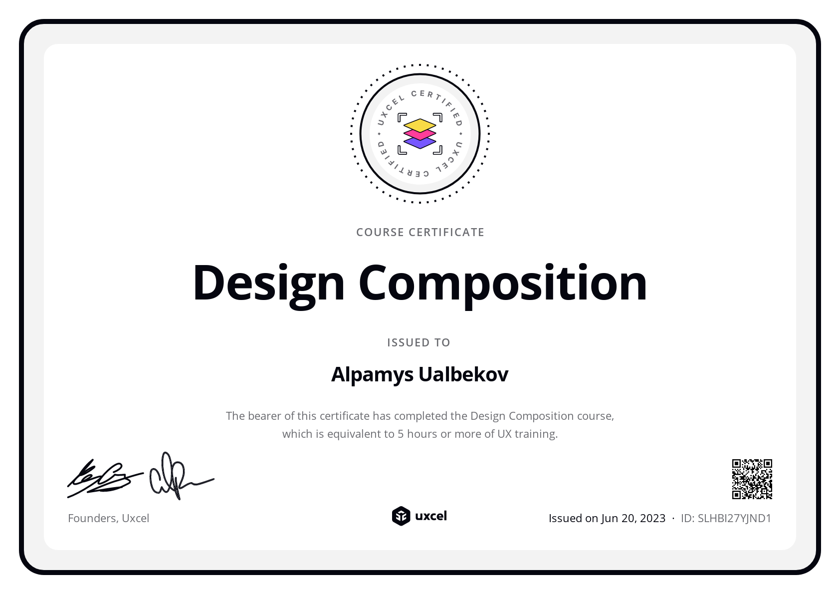 Alpamys Ualbekov's certificate